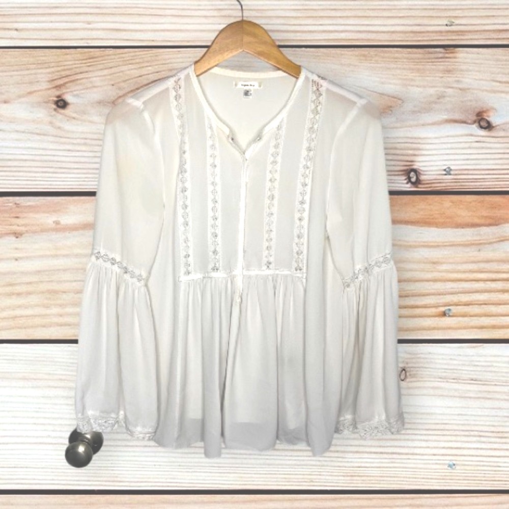 Sophie Max White Boho Flowy Top Long Sleeve Size Small